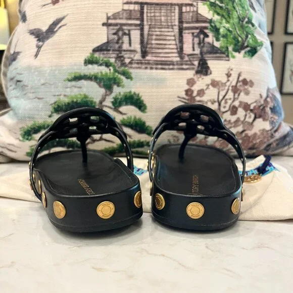 Tory Burch  Studded Black and Gold Flip Flop - Picture 5 of 7